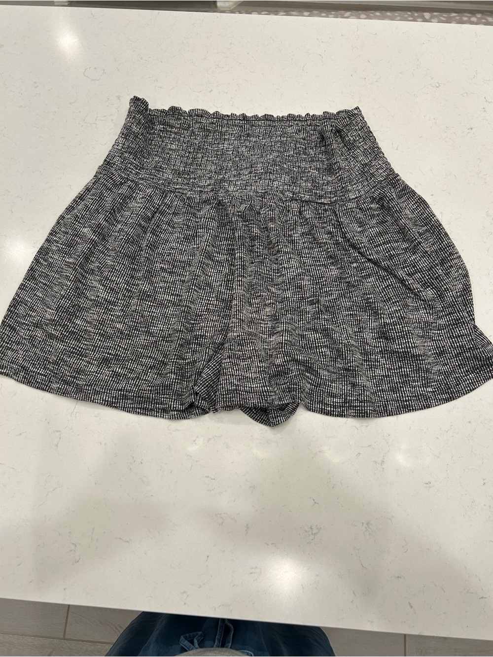 High-Waist Smocked Black & White Shorts
